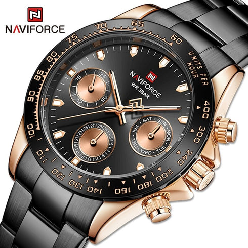 Naviforce Millionaire - Black & Rose Gold - Unisex Watch - Chronograph - 1 Year Warranty! - Water Resistant!