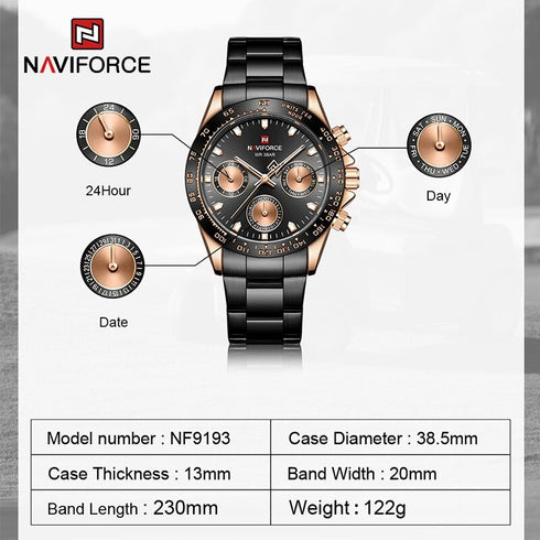 Naviforce Millionaire - Black & Rose Gold - Unisex Watch - Chronograph - 1 Year Warranty! - Water Resistant!