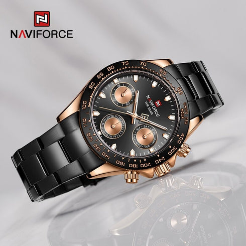 Naviforce Millionaire - Black & Rose Gold - Unisex Watch - Chronograph - 1 Year Warranty! - Water Resistant!