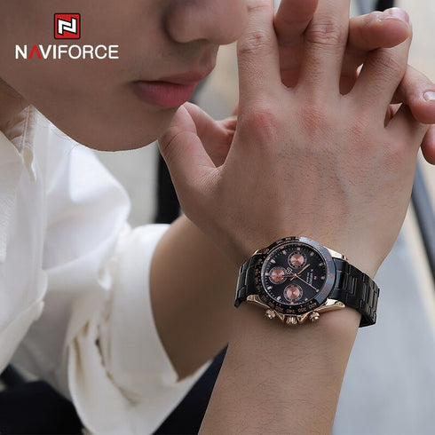 Naviforce Millionaire - Black & Rose Gold - Unisex Watch - Chronograph - 1 Year Warranty! - Water Resistant!