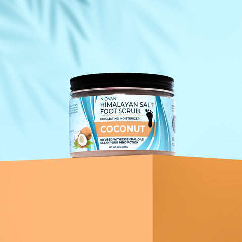 Pure Himalayan Salt Foot Scrub - Calming Coconut - Exfoliating Moisturizer - Infused with Essential Oils and Unwind Potion