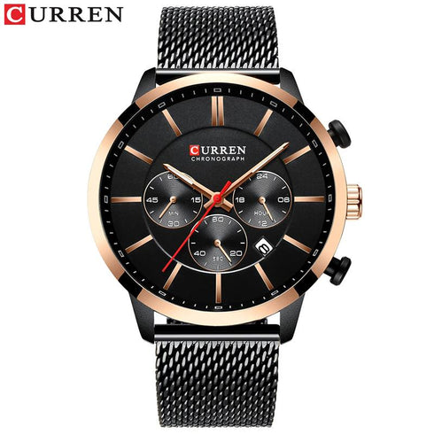 Curren Gold & Black! - Adjustable Steel Strap! - Chronograph - 1 Year Warranty! - Free Gift Packaging!