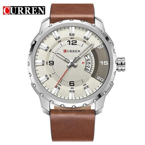 Curren Silver & Brown Leather Datejust - 1 Year Warranty!