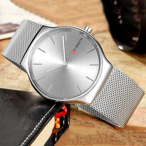 Curren Men's All Silver! - Stainless Steel! - Two Hand Design! - Hot Seller! - 1 Year Warranty!