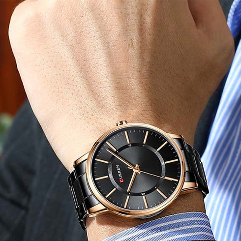 Curren Simplicity (Rose Gold & Black) - Men's Watch - 1 Year Warranty - Free Box Packaging - 3 ATM Water Resistant
