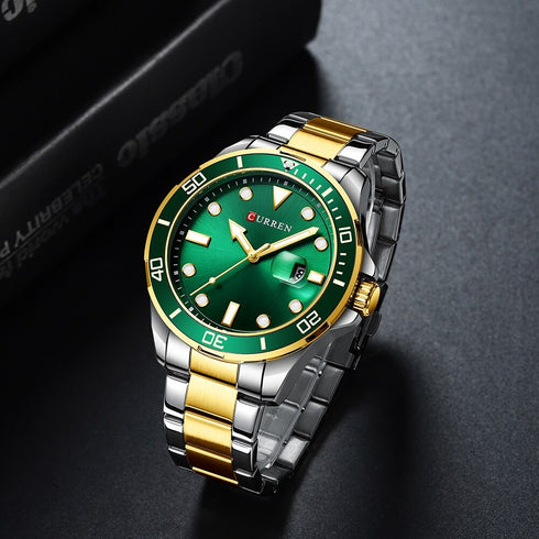 Curren Luxury - Men's Watch - Royal Green & Gold - Stainless Steel Strap - Hot Seller! - 1 Year Warranty!