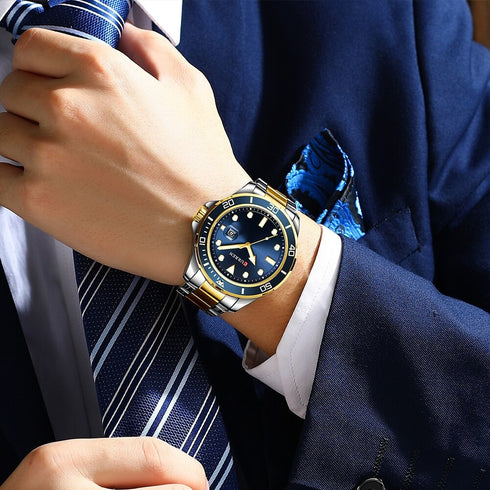 Curren Luxury - Men's Watch - Royal Blue & Gold - Stainless Steel Strap - Hot Seller! - 1 Year Warranty!