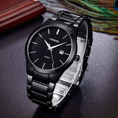 Curren Italiano (Black & Black) - Men's Watch - Date Function - 1 Year Warranty - Free Box Packaging - 3 ATM Water Resistant