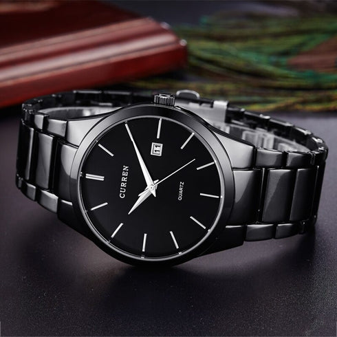 Curren Italiano (Black & Black) - Men's Watch - Date Function - 1 Year Warranty - Free Box Packaging - 3 ATM Water Resistant