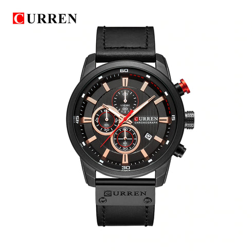 Curren All Black Leather - Chronograph! - 1 Year Warranty!