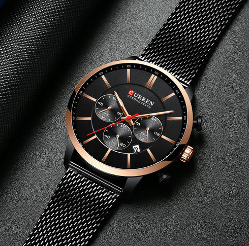 Curren Gold & Black! - Adjustable Steel Strap! - Chronograph - 1 Year Warranty! - Free Gift Packaging!