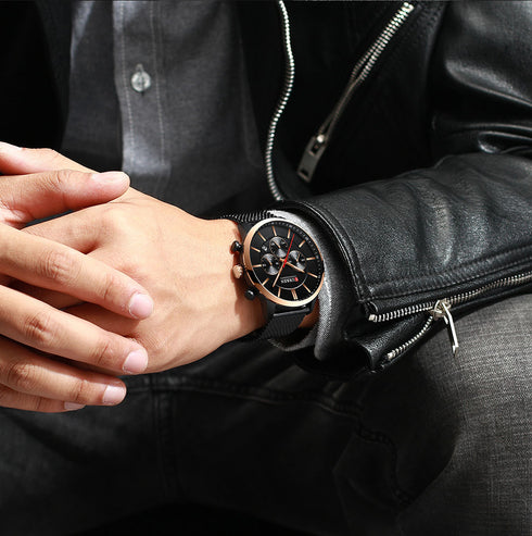 Curren Gold & Black! - Adjustable Steel Strap! - Chronograph - 1 Year Warranty! - Free Gift Packaging!