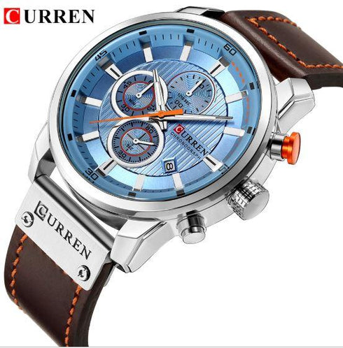 Curren Blue and Brown Sunray Dial Chronograph! - 1 Year Warranty!
