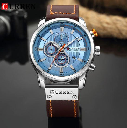 Curren Blue and Brown Sunray Dial Chronograph! - 1 Year Warranty!