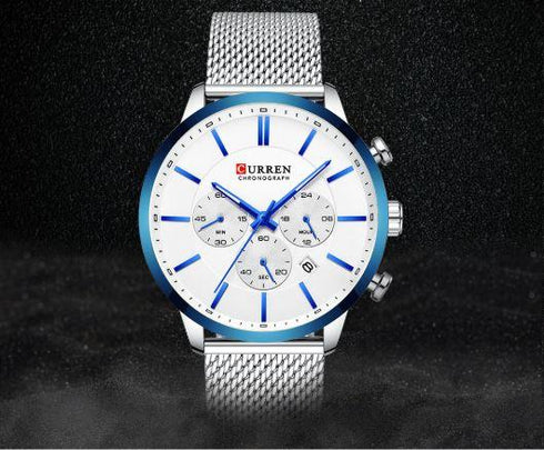 Curren Blue and Silver Adjustable Steel Strap Chronograph - 1 Year Warranty!