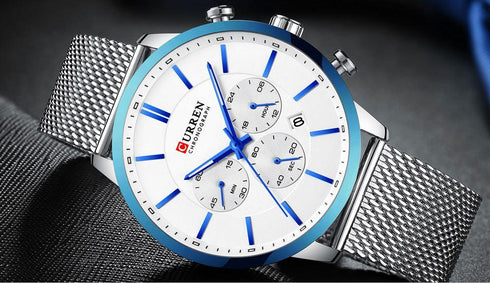 Curren Blue and Silver Adjustable Steel Strap Chronograph - 1 Year Warranty!