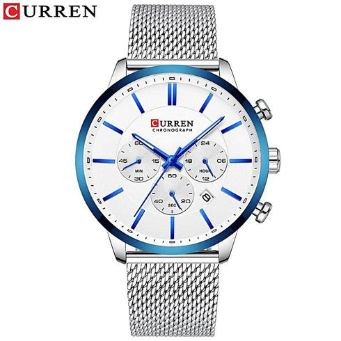 Curren Blue and Silver Adjustable Steel Strap Chronograph - 1 Year Warranty!