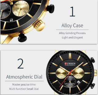 Curren Black & Gold Adjustable Steel Strap Chronograph - 1 Year Warranty!