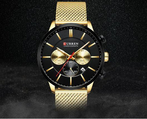 Curren Black & Gold Adjustable Steel Strap Chronograph - 1 Year Warranty!