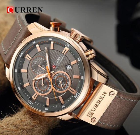 Curren All Brown Sunray Dial Chronograph – 1 Year Warranty!