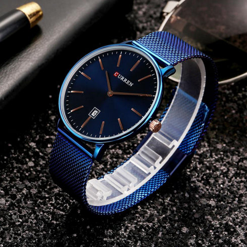 Curren Men's Majestic Blue & Rose Gold! - Adjustable Mesh Steel Strap! - Two Hand Design! - Minimalist! - 1 Year Warranty! - Ultra Slim!