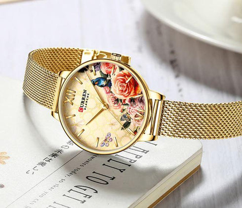 Curren Women's Gold Plated Adjustable Steel Nature Design Dial - 1 Year Warranty!