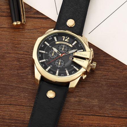 Curren Men's Black & Gold Business - Genuine Leather - 1 Year Warranty