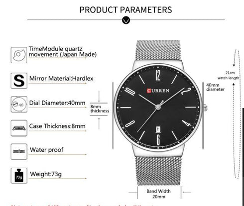 Curren Black & Silver Adjustable Steel - 1 Year Warranty!