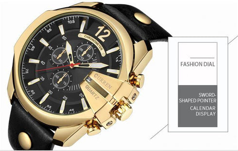 Curren Men's Black & Gold Business - Genuine Leather - 1 Year Warranty