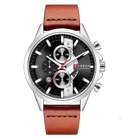 Curren Silver & Coffee Brown! - Ultra Soft Leather! - Full Chronograph! - 1 Year Warranty!