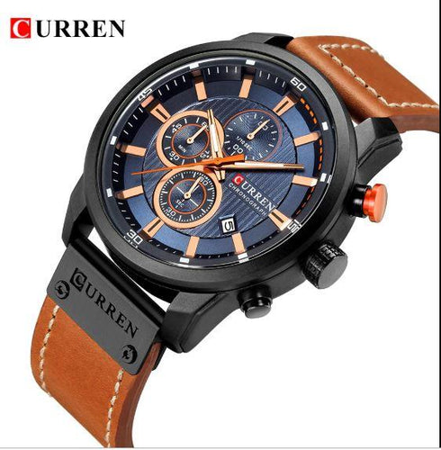 Curren Dark Blue Dial Brown Leather Chronograph - 1 Year Warranty!