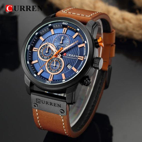 Curren Dark Blue Dial Brown Leather Chronograph - 1 Year Warranty!