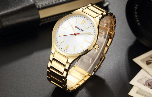 Curren All Steel Ultra Thin! - Gold Plated! - Red Seconds Arrow! - 1 Year Warranty!