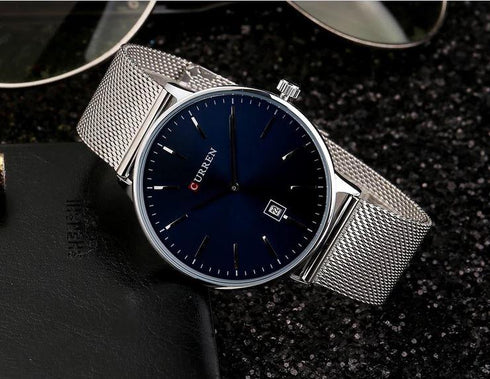 Curren Sunray Blue & Silver! - Adjustable Mesh Steel Strap! - Two Hand Design! - Minimalist! - 1 Year Warranty! - Ultra Slim!
