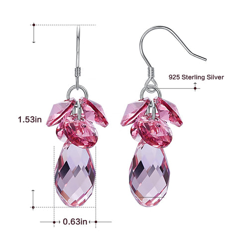 Fabulous Drops! (Party Pink) - Sterling Silver (Chandi) S925 Earrings! - Embellished with Genuine European Crystals! - Free Box Packaging!