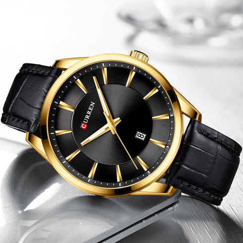 Curren Alpine - Men's Watch - Classic Black & 14K Gold Plating - Genuine Ultrasoft Leather! - Hot Seller! - 1 Year Warranty!