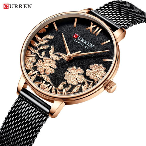 Curren Women's Secret Garden! - Black & Rose Gold! - Adjustable Steel Strap! - Water Resistant! - Box Packaging! - 1 Year Warranty!