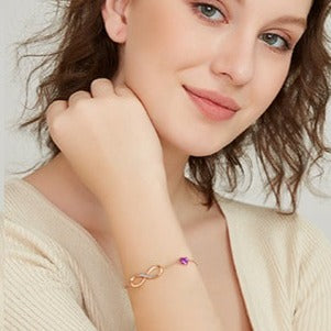 Infinite Love Bracelet - Rose Gold & Purple Crystal - Sterling Silver S925 (Chandi) - Embellished with Genuine European Crystals - Adjustable Size
