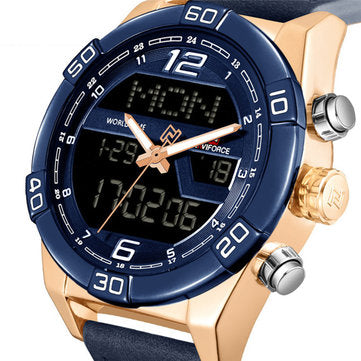 Naviforce Men's - Modern Technology! - Blue & Rose Gold! - Genuine Leather! - Water Resistant!- 1 Year Warranty!
