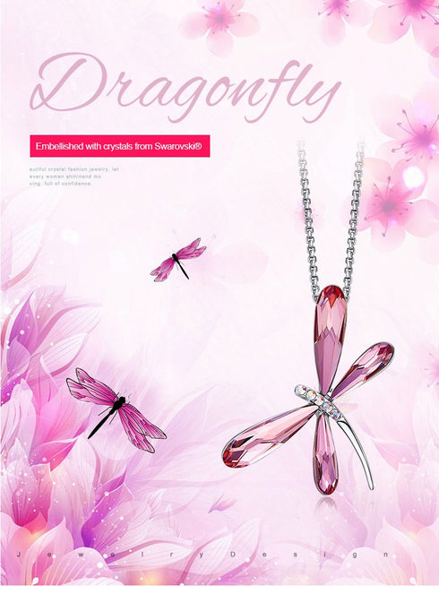 Niovani Magical Dragonfly Rhodium Plated Necklace! - Genine European Crystals - Free Box Packaging