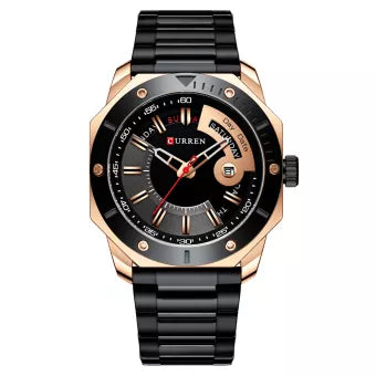 Curren Rebel (Sparkling Rose Gold & Black) - Men's Watch - Date Function - 1 Year Warranty - Free Box Packaging - 3 ATM Water Resistant
