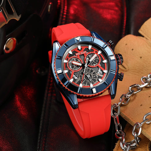 Megir - Men's Watch - 1 Year Warranty - Silicon Strap - Chronograph - 3 ATM Water Resistant