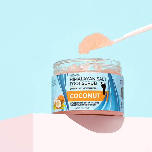 Pure Himalayan Salt Foot Scrub - Calming Coconut - Exfoliating Moisturizer - Infused with Essential Oils and Unwind Potion