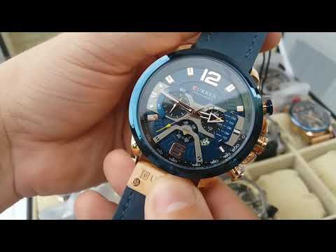 Curren Men's! - Modern Blue & Rose Gold Chronograph! - Genuine Ultrasoft Leather! - Water Resistant! - 1 Year Warranty!