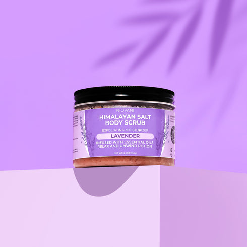 Pure Himalayan Salt Body Scrub - Calming Lavender - Exfoliating Moisturizer - Infused with Essential Oils and Unwind Potion