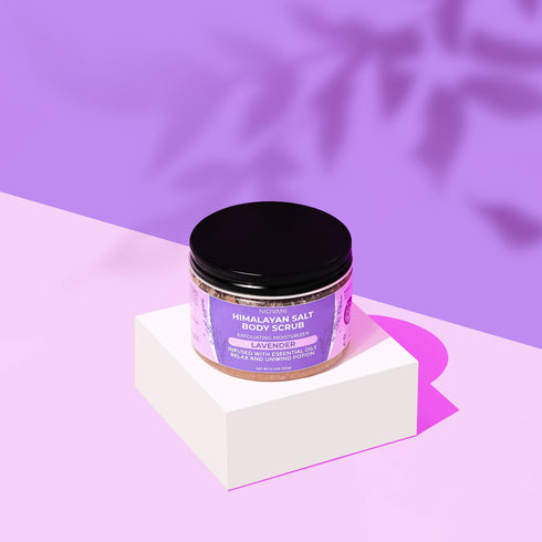 Pure Himalayan Salt Body Scrub - Calming Lavender - Exfoliating Moisturizer - Infused with Essential Oils and Unwind Potion