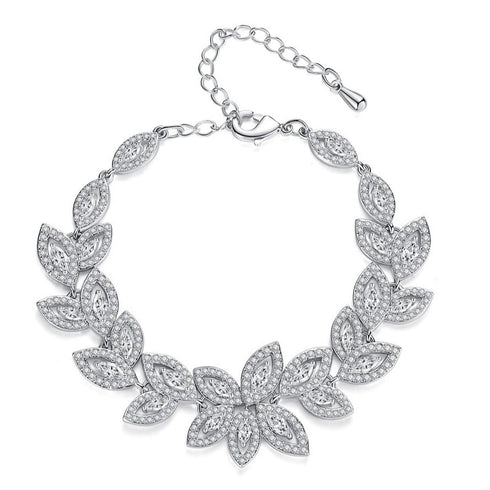 Shimmering Leaves Bracelet - AAA Cubic Zirconia - Free Box Packaging - Free Carry Bag