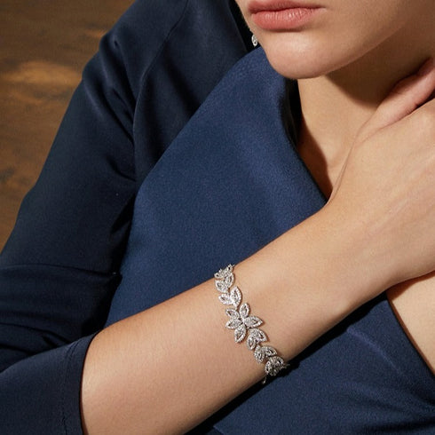 Shimmering Leaves Bracelet - AAA Cubic Zirconia - Free Box Packaging - Free Carry Bag