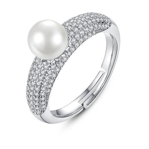 Ocean Ring - Imitation Pearl - Adjustable Size! - White Gold Plated - AAA Cubic Zirconia - Free Box Packaging!
