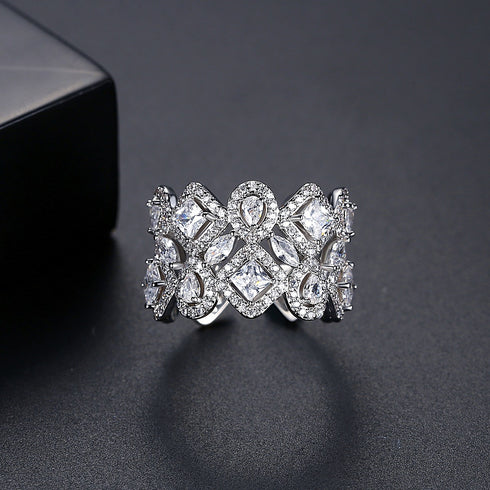 Party Ring - Adjustable Size! - White Gold Plated - AAA Cubic Zirconia - Free Box Packaging!